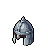 Isometric pixel art of a silver-grey RPG helmet with a pointed crest, nasal guard, and red rivet details.