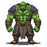 Pixel Art: orc monk boss, cartoon pixel style