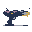 A futuristic laser cannon with a metallic blue body, purple, yellow, and grey accents, featuring a blocky silhouette and prominent barrel.