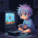 Pixel Art: anime girl playing on tv console