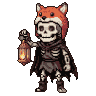 Pixel Art: skeleton in fox hat and lantern