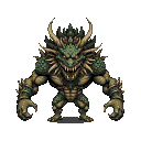 Pixel Art: game character sprite, brutal boss with huge dragon head and small body (generated with AI by pixie.haus).
