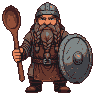 Pixel Art: dwarf woman with shield and spoon