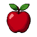 A vibrant red apple with two green leaves on a black background.