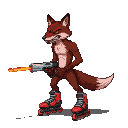 Pixel Art: evil fox holding laser gun and wearing roller blades, full b...