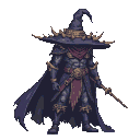 Pixel Art: powerfull mage with gigantic spiky hat