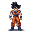 Goku in his orange gi and spiky black hair, in Super Saiyan 3 transformation, with fists clenched.