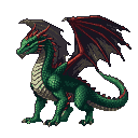 Emerald green dragon with unfurled crimson-edged wings, detailed scales, and sharp claws.