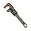Pixel Art: heavy pipe wrench, large maintenance tool weapon, worn metal...