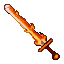 Pixel Art: fire sword game item, clean style