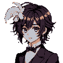 Pixel Art: Victorian Era Femboy Black Butler Blue Eyes Brown Hair (generated with AI by Lev Volkov).