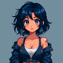 Pixel Art: Chica de cabello corto con flequillo algo largo de color neg...