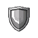 Metallic shield with a pointed base and curved top, showing subtle gray gradients and a few scattered black pixels.