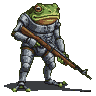 Pixel Art: frog in exoskeleton with rifle