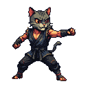 Grey tabby cat warrior in a gi, ready to fight.