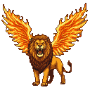 Pixel Art: lion with fire wings