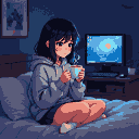 Pixel Art: A girl with white skin and dark hair wearing a comfy hoodie ...