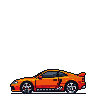 Orange pixelated sports car with red shading, side view, black background.