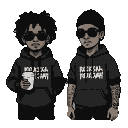 Pixel Art: I want you to create two black characters rockstar themed on...