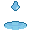 A pixelated blue water droplet suspended above a pixelated blue pool of water against a black background.