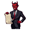 Pixel Art: devil merchant with contract