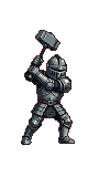 Pixel Art: small knight hits with hammer