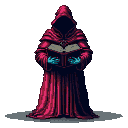 Pixel Art: no face mage holding colossal book (generated with AI by pixie.haus).