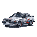 Pixel Art: Volvo 240 rallye (generated with AI by Myrkryn Goblin).