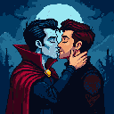 Pixel Art: Homem vampiro gostoso beijando um homem humano