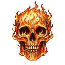 Pixel Art: fire skeleton close-up portrait