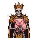 Pixel Art: skeleton king holding pig