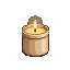 Pixel Art: A small natural wax candle in a matte beige container, emitt...