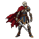 Pixel Art: skeleton hero with cape and sword