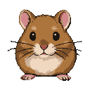 A round, brown hamster with large pink ears and dark eyes looks forward.