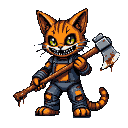 Pixel Art: animatronic haunted cat (generated with AI and edited by Alouka).
