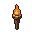 A lit torch with a flickering flame, casting a warm glow. The wooden handle is brown and red, and the bowl-shaped head holds a stylized fire of yellow, orange, and red.