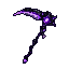 Menacing scythe made of crystallized void energy, glowing black and purple.
