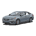 Silver 2016 Hyundai Sonata in side profile with red-detailed wheels against a black background.