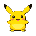 Pikachu with outstretched arms, rosy cheeks, and a happy expression.