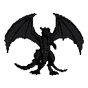 A black dragon with spread wings.