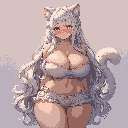 Pixel Art: very long flowing white-silver hair, silky and voluminous, h...