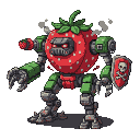 Pixel Art: Strawberry killer mech machine (generated with AI by pixie.haus).