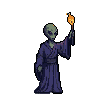 Alien Explorer with Torch in Darkness