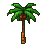 Solitary palm tree with green pixelated fronds and a reddish-brown textured trunk.