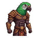 Mighty Parrot Warrior: Golden Armor, Red Eyes Boss