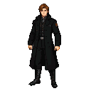 Stern man in a black military overcoat with tousled brown hair.