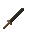 Dark gray sword with a light brown hilt, angled diagonally on a black background.