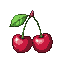 Pixel Art: Two red cherries (generated with AI and edited by Dixy).