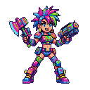Pixel Art: minature funky female warrior arcade style