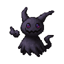 A small, shadowy creature with large, glowing purple eyes and a wide, jagged smile, pointed ears, and a wispy tail. One stubby arm is raised.